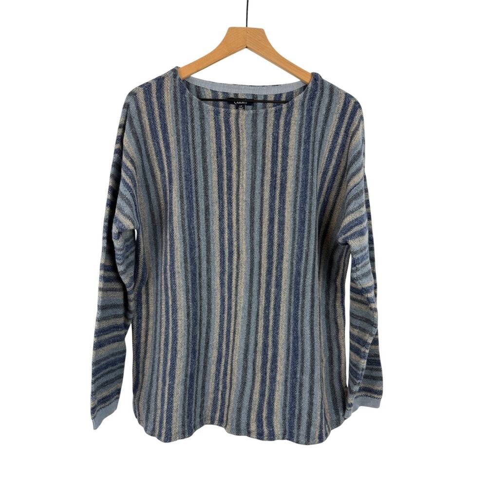 CHAPS Cotton Linen Striped Sweater Tunic Womens Blue Size Large Beachy Coastal